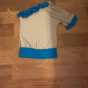 Taupe and blue one shoulder top